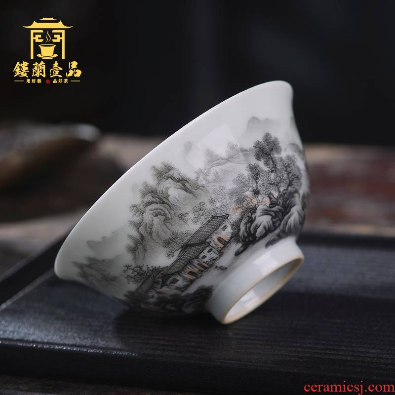 Jingdezhen ceramic complete hand - made color ink landscape master cup kunfu tea is tea cup of individual single cup tea cups