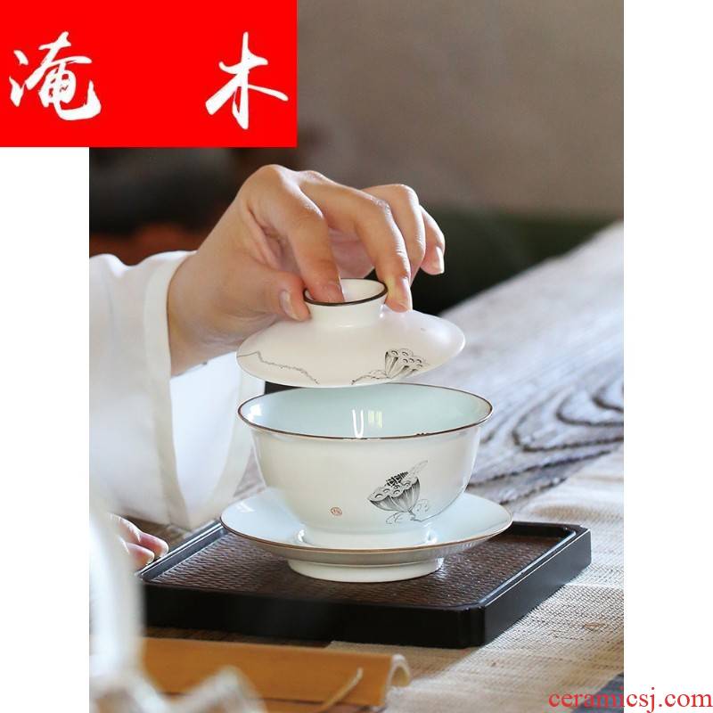 Submerged wood hand - made pastel jingdezhen up tureen kung fu tea cups tea machine with three cup bowl of household