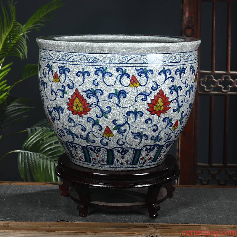 Jingdezhen ceramic basin of crack water lily cylinder goldfish bowl lotus lotus tortoise tank yard extra large living room