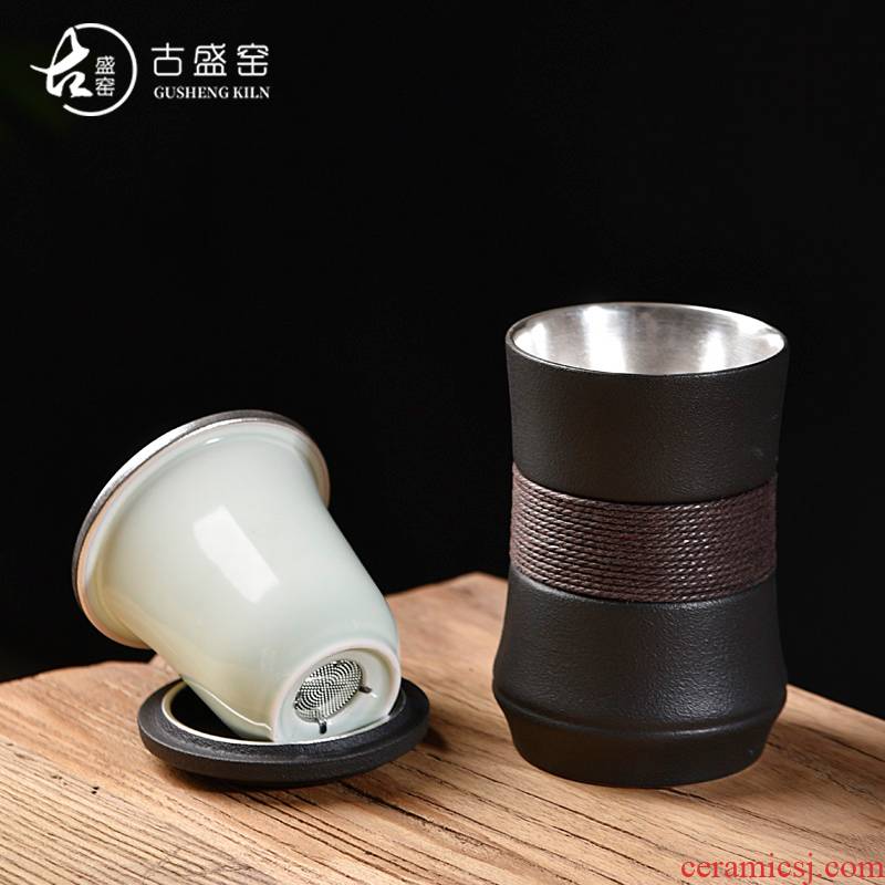 Tasted silver gilding ancient sheng up ceramic cups simple office tea cup silver cup mark cup with cover filter glass cup