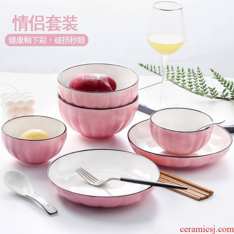 Japanese dishes suit creative move household jobs and lovely young girl heart crockery bowl dish bowl chopsticks combination