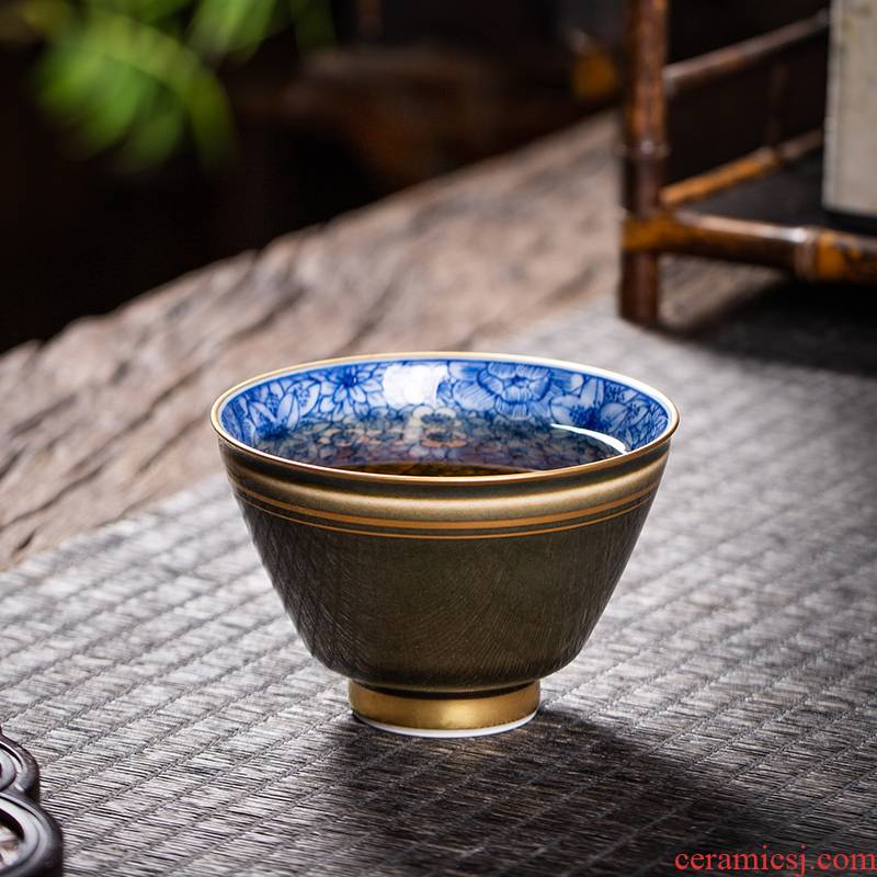 Owl up jingdezhen blue and white master cup tea hand - made color glaze see colour painting of kung fu tea cups single CPU