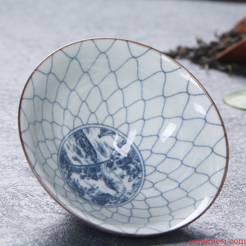 Qiao mu of jingdezhen blue and white porcelain hat cup sample tea cup ceramic kung fu tea master single CPU use Japanese tea cups