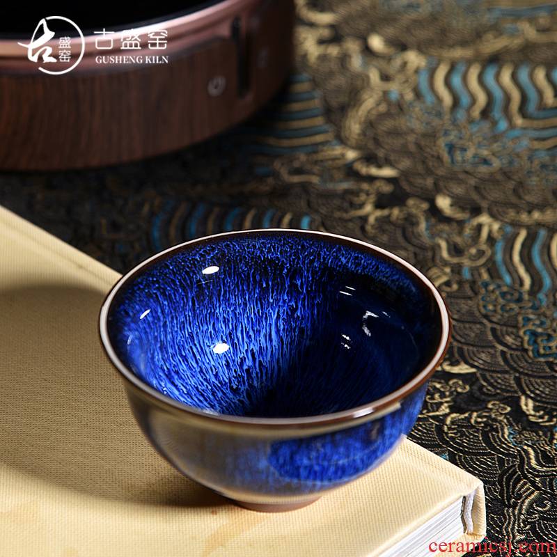 The ancient sheng up up kung fu tea cups of household ceramic sample tea cup temmoku built light tea master cup single CPU