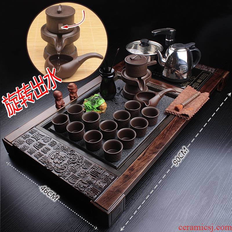 Qiao mu lazy stone mill tea set domestic ceramic purple sand automatic induction cooker teapot teacup tea tea tray