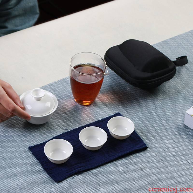 Ya xin ceramic crack cup white porcelain tureen portable travel kung fu tea sets, small household is suing tea bag