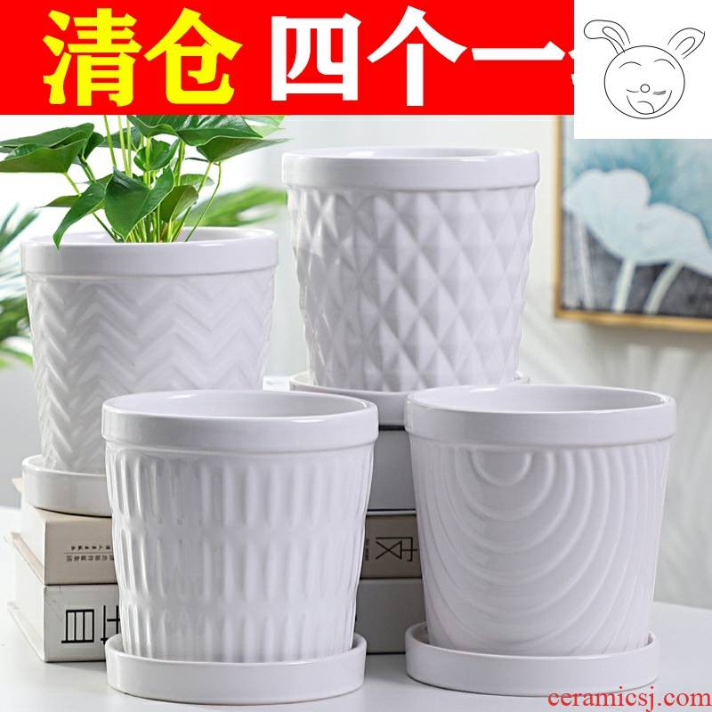 Flowerpot ceramic specials in large number contracted household money plant bracketplant heavy fleshy white butterfly orchid with tray