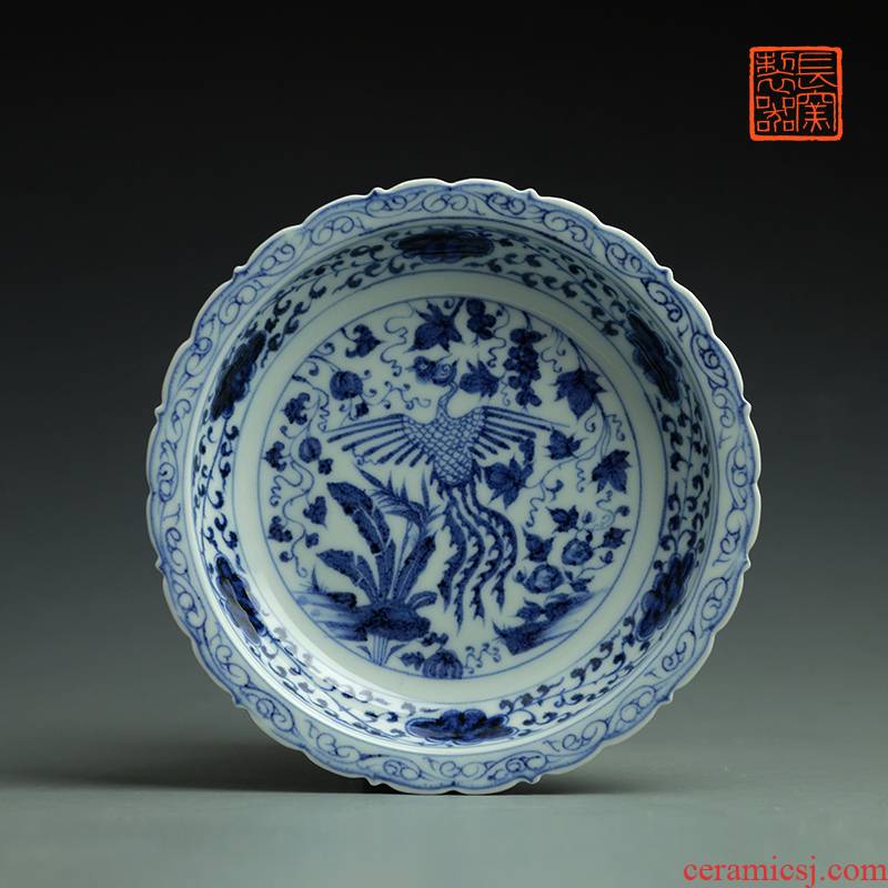 Long up controller blue - and - white yuan ling expressions using bound branch lines to admire the dish offered home - cooked in jingdezhen ceramic plate plate by hand