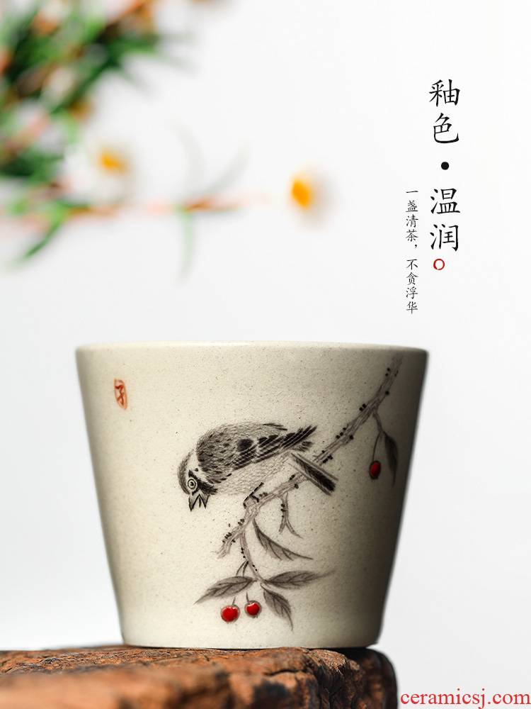 Jingdezhen master cup checking ceramic sample tea cup single CPU hand - made plant ash glaze fruit bird kung fu tea cups