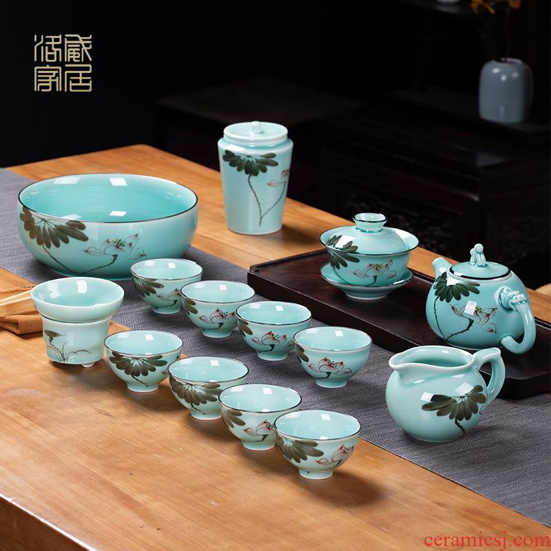 Clearance!!!!!! Kung fu tea set a complete set of jingdezhen ceramic household contracted hand - made teapot teacup high - grade gifts