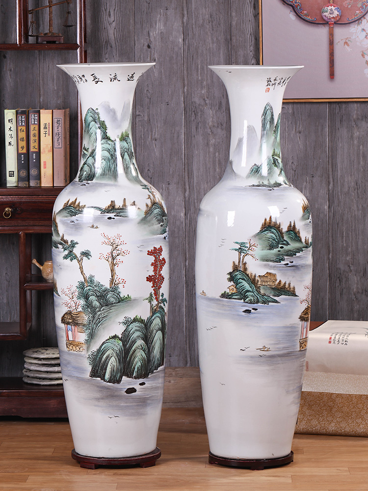 Jingdezhen ceramics landing big vase furnishing articles of new Chinese style household villa living room decoration decoration opening gifts