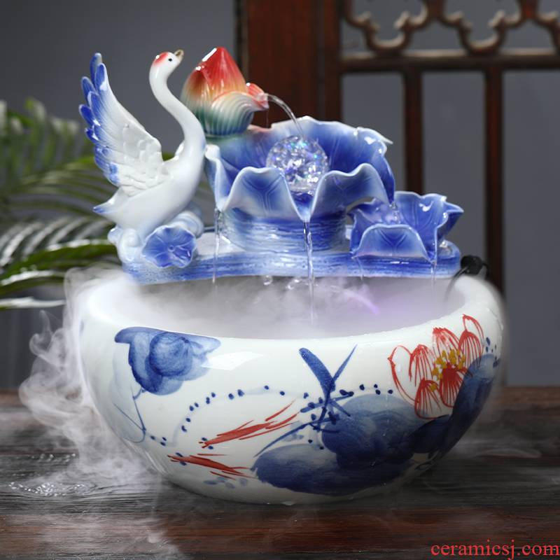 Ceramic water fountain lucky feng shui wheel and furnishing articles household humidifier sitting room aquarium accessories opening housewarming gift