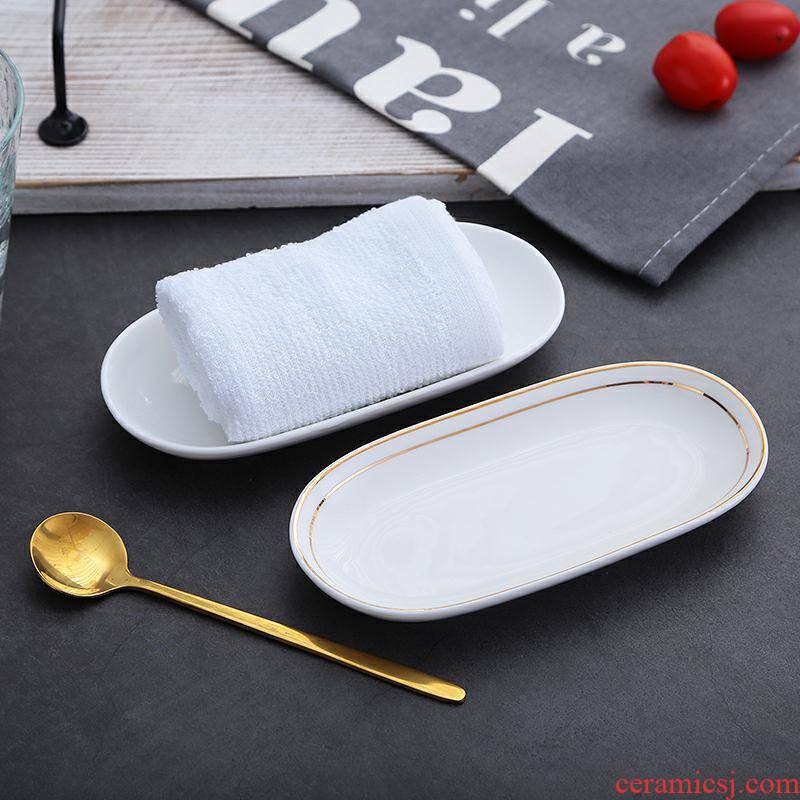 Pure white ceramic towel up phnom penh dish move plate elliptical rectangle towel household wipes in tray towel tray