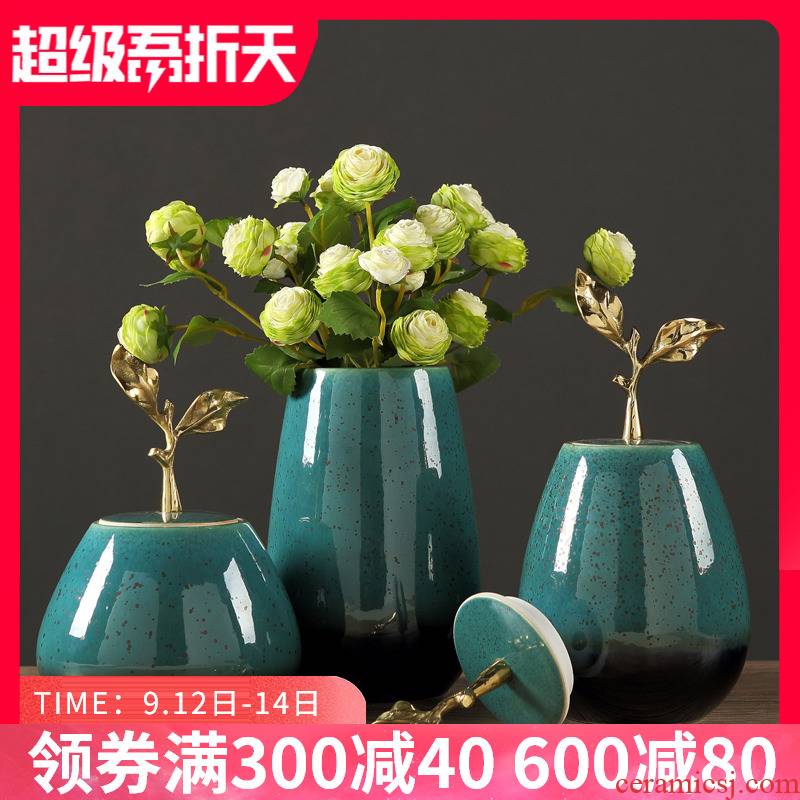 New Chinese style ceramic vase light flower arranging American key-2 luxury furnishing articles sitting room TV ark, crafts creative home decorations