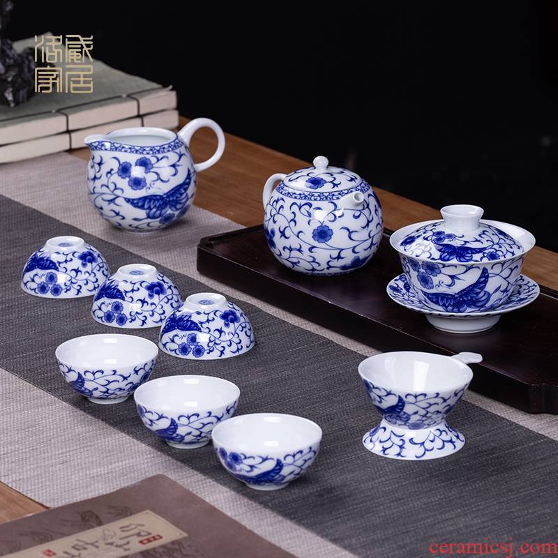 Touch the floor clearance 】 【 suit household jingdezhen blue and white porcelain is a complete set of kung fu tea cup lid bowl