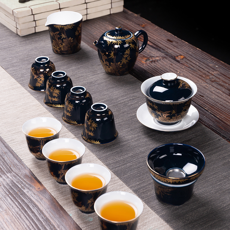 Touch the floor clearance ji blue 】 jingdezhen ceramic suit household kung fu tea tea tureen teapot teacup