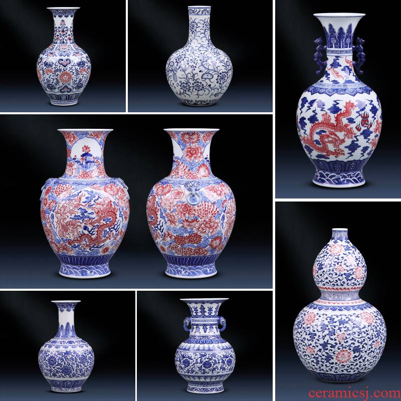 Jingdezhen ceramics glaze color hand - made of blue and white porcelain vase is placed under the new Chinese style household flower arrangement sitting room adornment