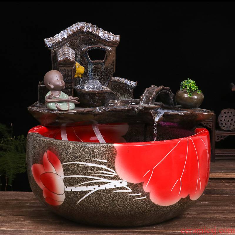 Jingdezhen ceramic aquarium bowl lotus lotus basin of circulating water device goldfish bowl raising goldfish bowl home furnishing articles