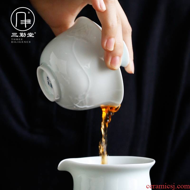 The three frequently shadow celadon tea set household jingdezhen kung fu tea cups tureen noggin fair keller 6 pack
