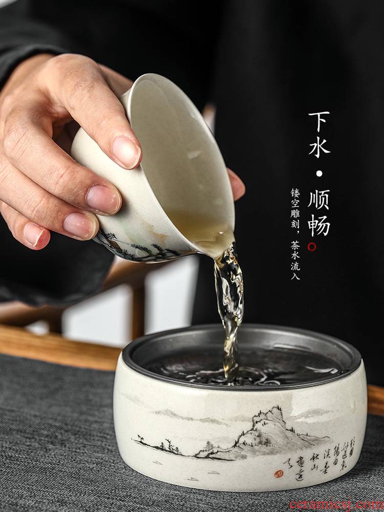 Jingdezhen hand - made ceramic pot of bearing dry tea mercifully Taiwan Japanese pure manual plant ash glaze retro scenery bearing pad trumpet