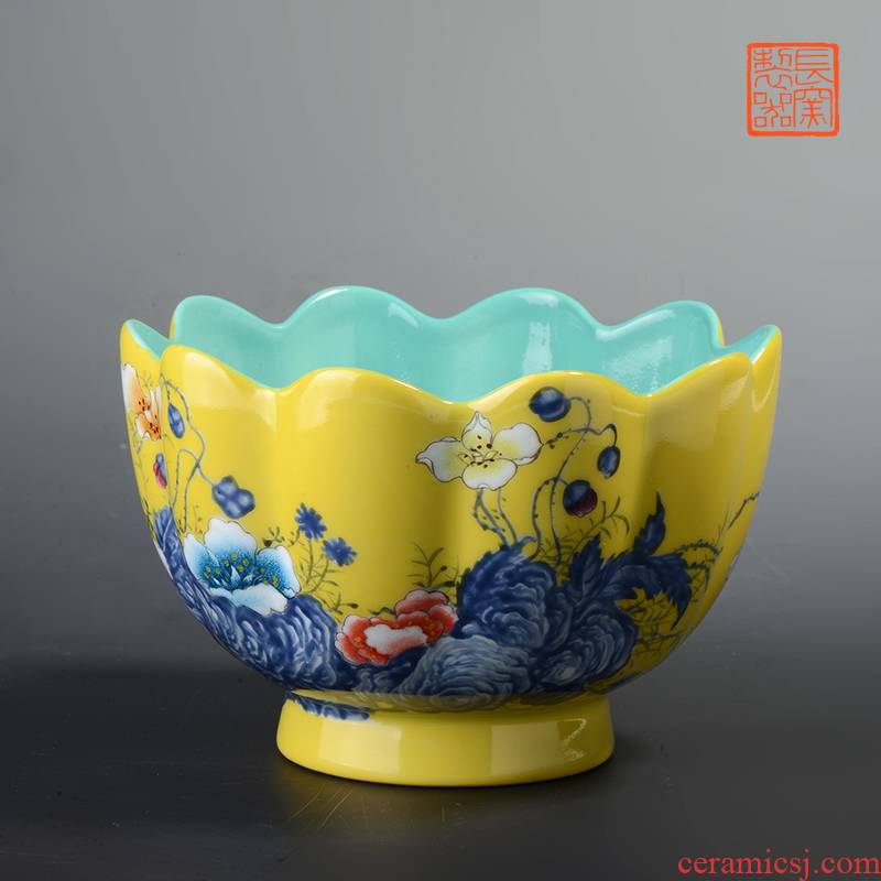 Long up jack offered home - cooked in yellow colored enamel to corn poppy "acknowledged flower expressions using bowl of jingdezhen ceramic bowl by hand