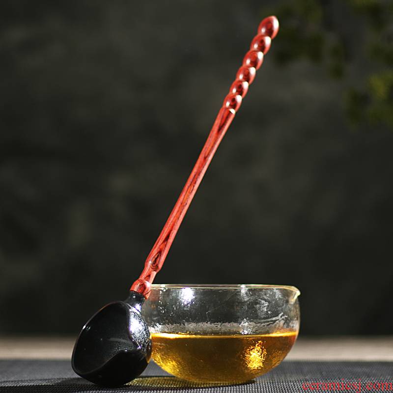 Ya xin ceramics points teaspoons cooked tea is tea spoon, long - handled spoon teaspoon cook tea tea spoon, wooden hand shoveling teaspoons of tea