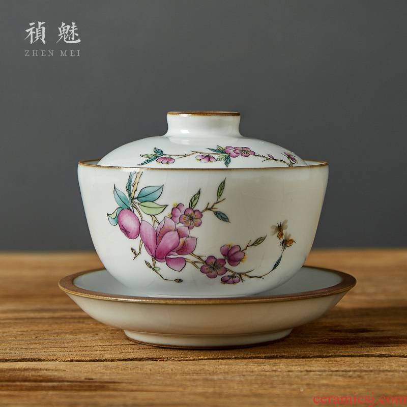 Shot incarnate your up hand - made yulan three only tureen jingdezhen ceramic cups kung fu tea tea bowl cover cup