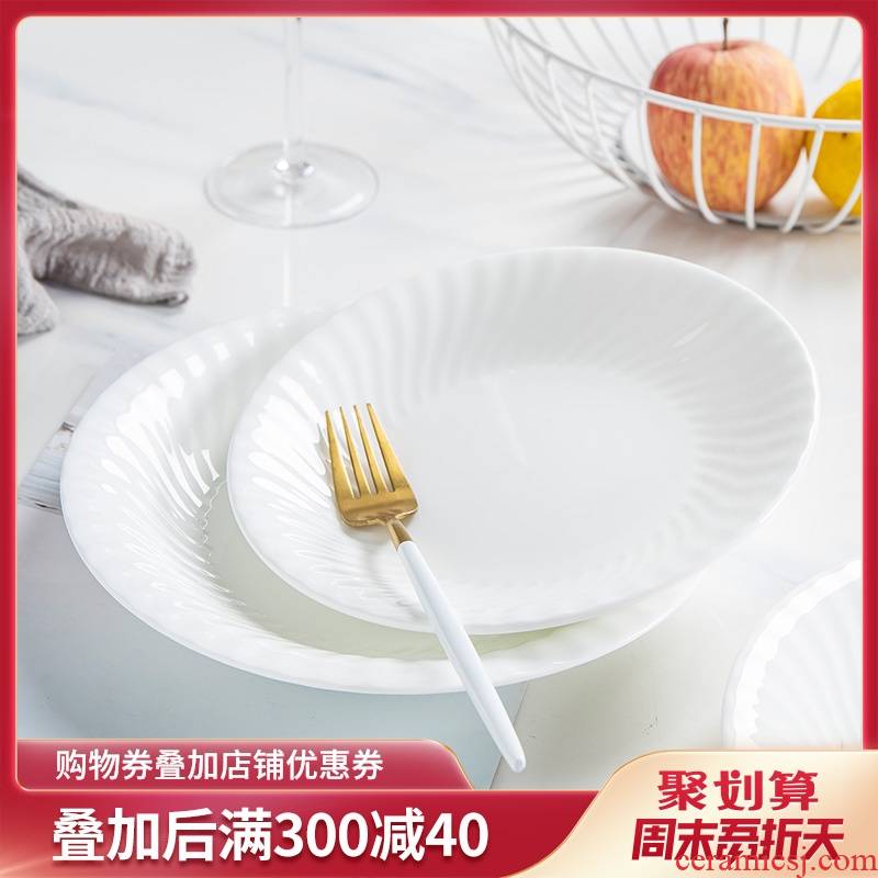 Creative household ceramics tableware contracted white ipads porcelain xuan month deep new Chinese food dish of circular plate