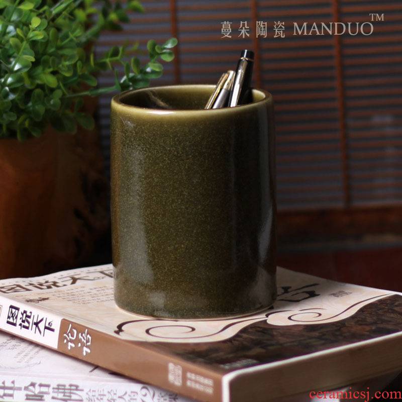 Ballpoint pen brush porcelain brush pot glaze color pen container at the end of the classical ancient porcelain brush pot of tea