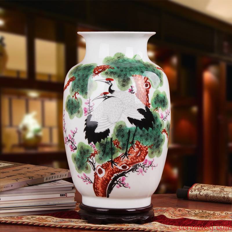 Famous hu, jingdezhen ceramics vase upscale gift porcelain hand - made pastel pine crane with spring east gourd bottle