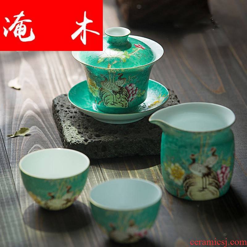 Submerged wood capacity up pick flowers pastel tureen jingdezhen ceramic cups hand - made fair keller kung fu tea set