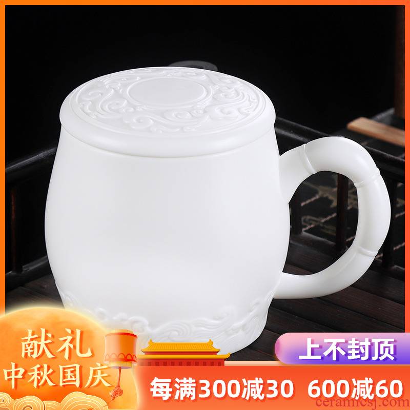 The Master artisan fairy Peng Guihui dehua white porcelain cup office glass ceramic household manual anaglyph mark cup with cover