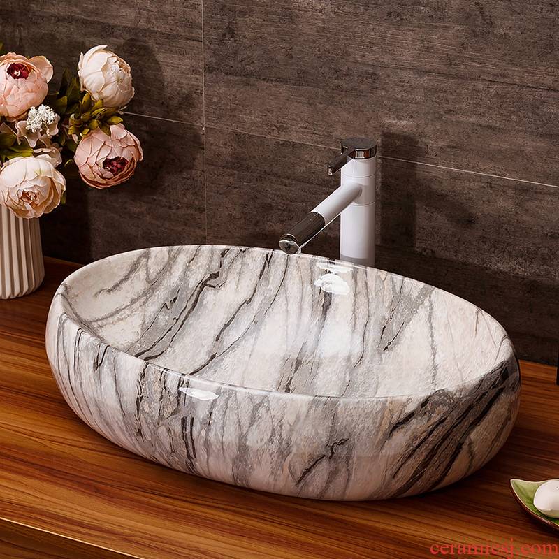 Ceramic art on the stage basin Europe type restoring ancient ways the lavatory oval marble basin bathroom sink