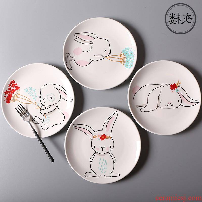 The kitchen 8 inch plate creative cartoon ceramic bowl plates home hotel round dinner plate compote tableware