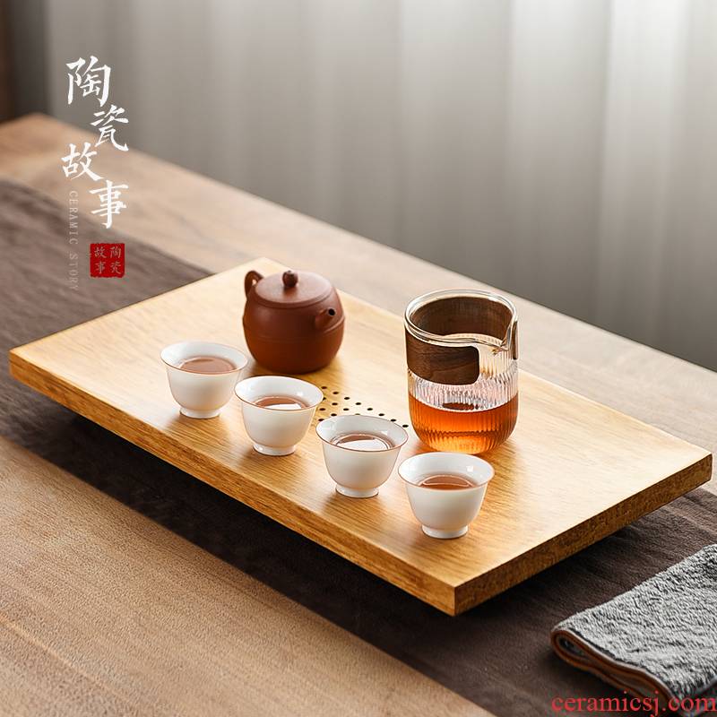 Ceramic plate of solid wood tea tray was drop story home Japanese small tea set contracted bamboo tray was dry mercifully tea set