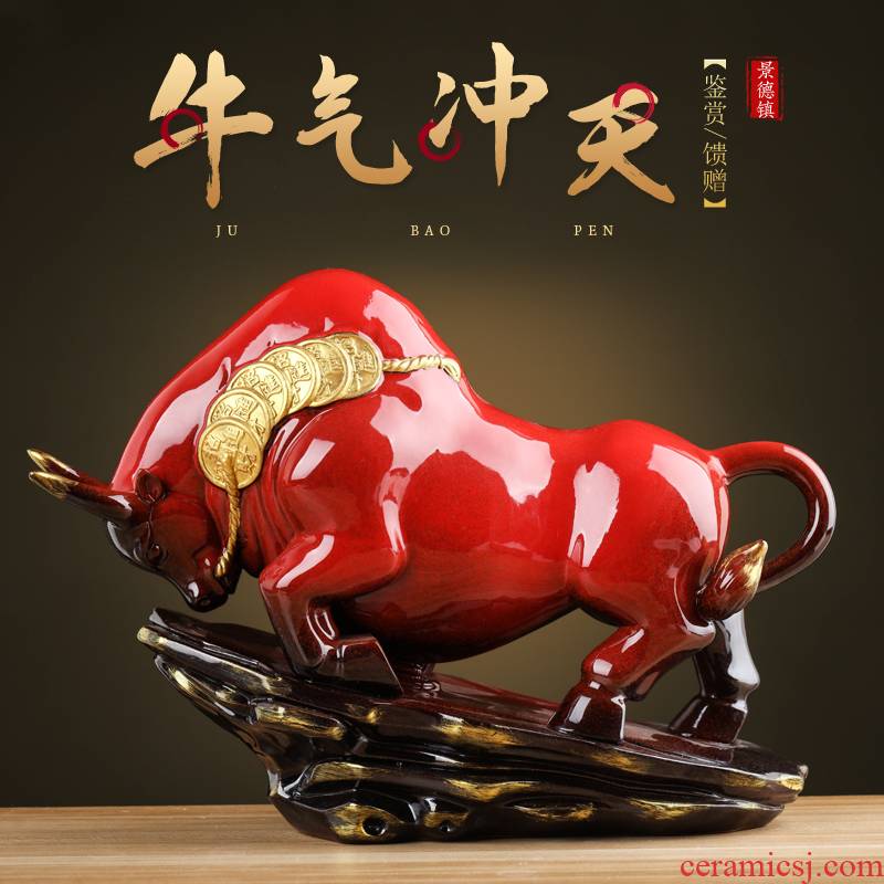 Bullish red ceramic its cattle furnishing articles bull mascot town house sitting room adornment Chinese arts and crafts