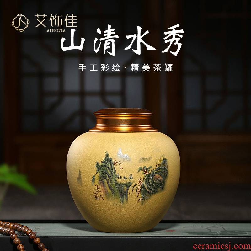 Picturesque scenery violet arenaceous caddy fixings undressed ore section of the clay POTS puer tea pot tea cylinder gift custom lettering