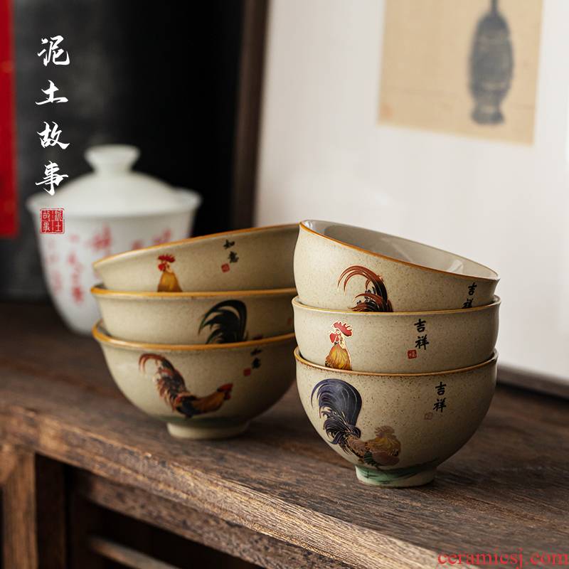 Earth story jingdezhen coarse tao kung fu tea set hand - made ceramic cups sample tea cup master cup single cup chicken cylinder cup