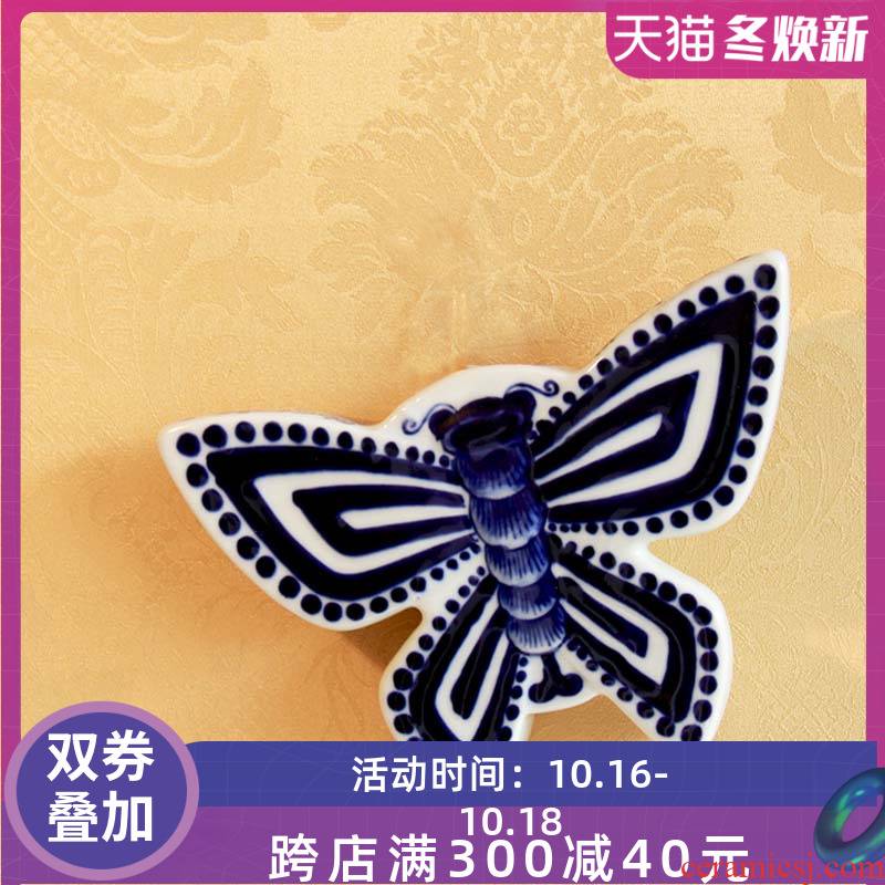Jingdezhen blue and white porcelain ceramic flower hanging wall act the role ofing household decorative furnishing articles ceramic wall hanging butterfly