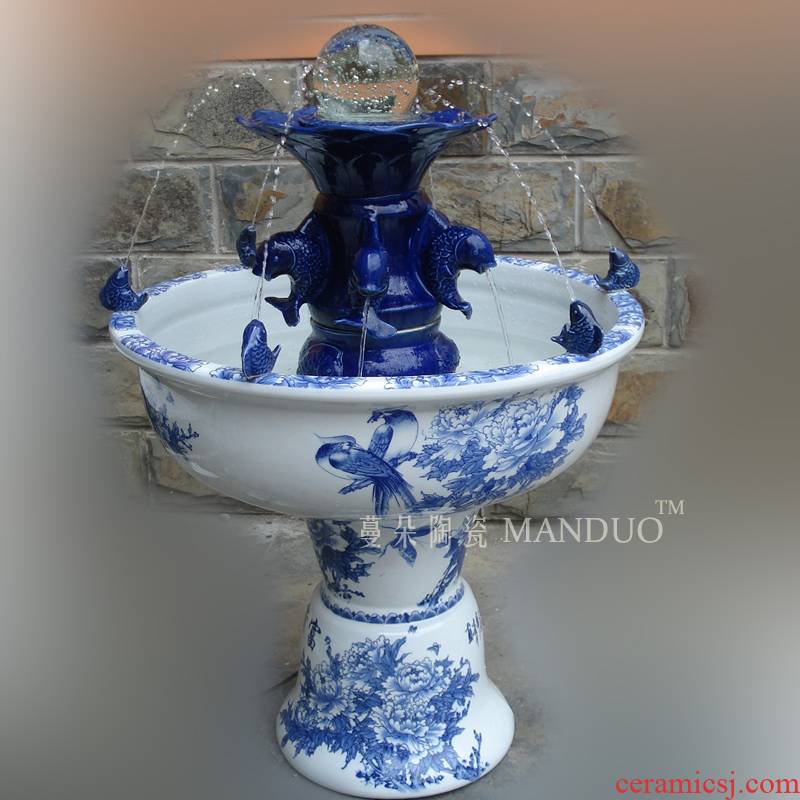 Jingdezhen porcelain carp fountain indoor fountain cylinder cylinder humidifying fountain porcelain