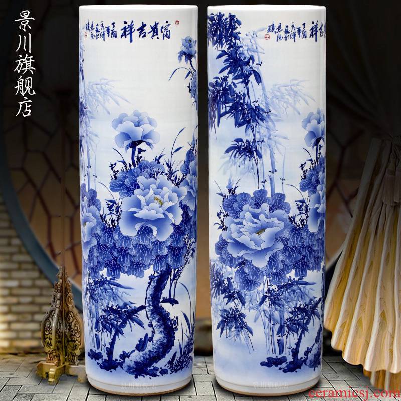 Blue and white porcelain of jingdezhen ceramics hand - made riches and honour auspicious figure sitting room of large vase household furnishing articles quiver