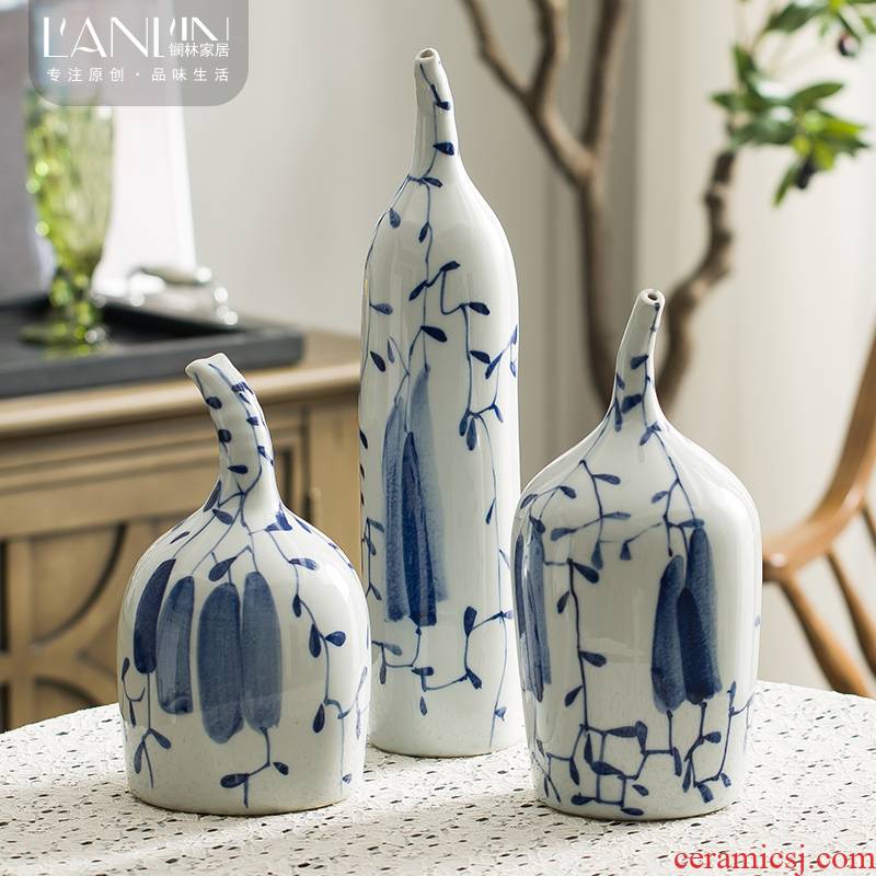 Ceramic vase furnishing articles sitting room furniture put dry flower, contracted and I art decorative flower implement wind blue and white porcelain arts and crafts