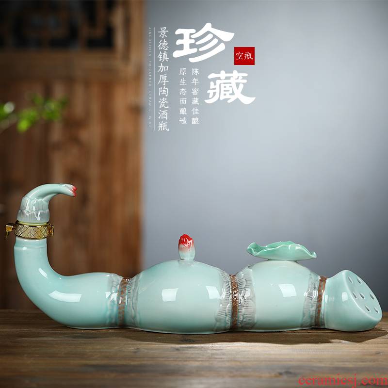 Craft bottles of jingdezhen ceramic its porcelain bottle sealed bottle is empty wine wine pot lotus root hip flask 1 catty
