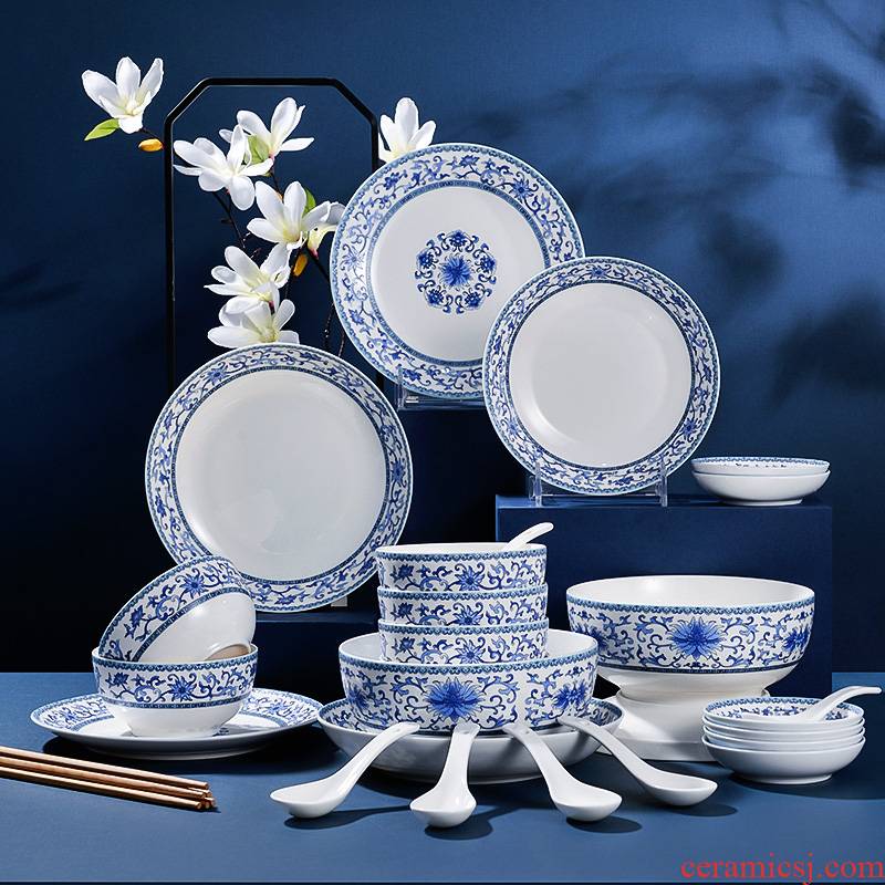 Tableware suit small set of dishes household light excessive ipads bowls plate combination of jingdezhen ceramic simple Chinese style of eating the food