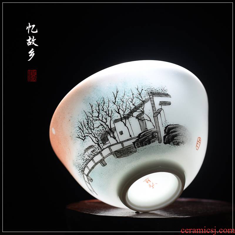 The New color jade mud sample tea cup master cup single CPU jingdezhen ceramic tea set hand - made landscape residence small bowl cups