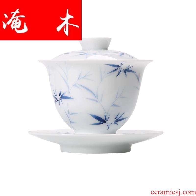 Submerged wood jingdezhen hand - made ceramic bowl do white porcelain only three GaiWanCha tureen kung fu tea tea bowl