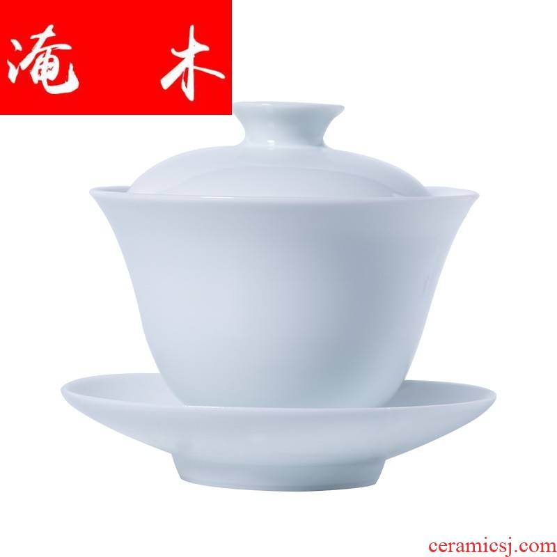 Flooded jingdezhen wood ash glaze tureen jingdezhen porcelain ceramic tea set manually kung fu tea set three bowl is big