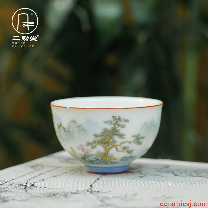 Three frequently hall jingdezhen ivory white color your up ancient landscape pattern master cup single tea cup single CPU ceramic cups