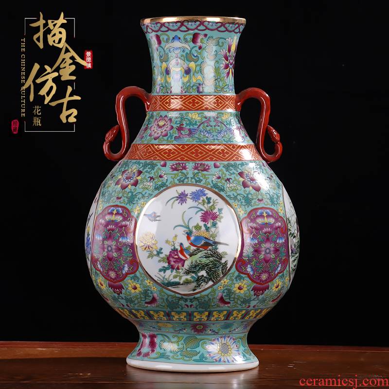 Archaize ceramic vase is placed in the Ming and the qing dynasties ears decorated Chinese jingdezhen sitting room decoration flower arrangement craft porcelain