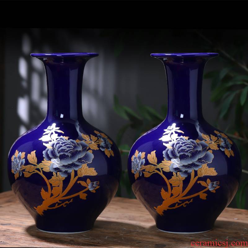 Jingdezhen chinaware paint blue vase furnishing articles sitting room of Chinese style household flower arranging rich ancient frame decoration decoration